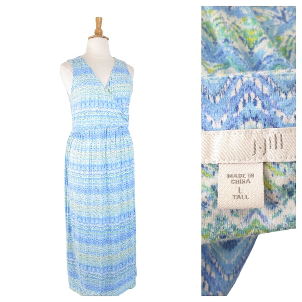 J. Jill Womens Plus Size Aqua Blue Green Sleeveless V-neck Maxi Dress Size L 14